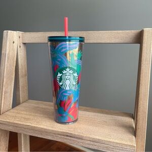 Starbucks Summer  Forest Dream Aqua Terra Floral 24oz Tropical Tumbler Cold Cup